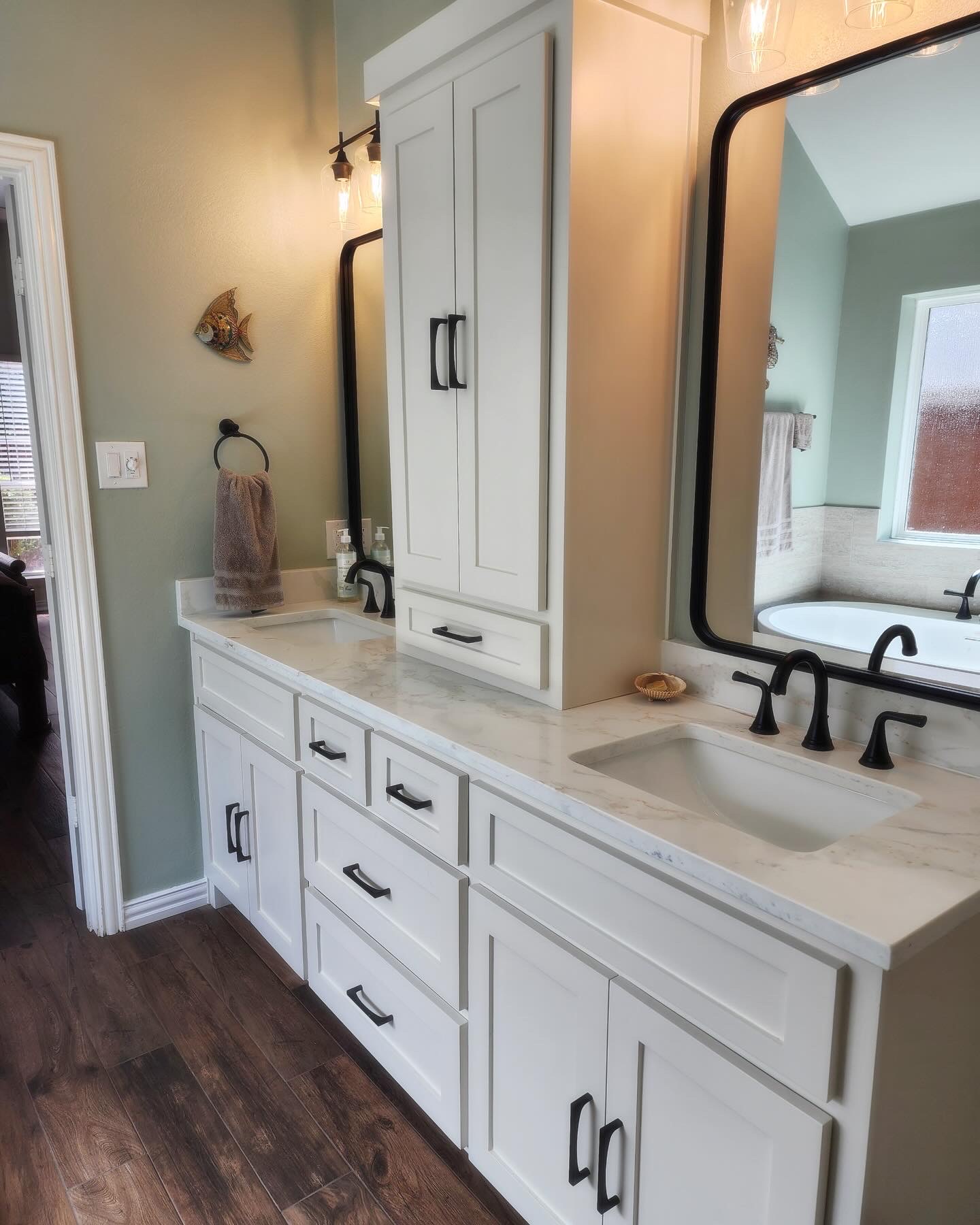 Custom vanity with built-in cabinetry