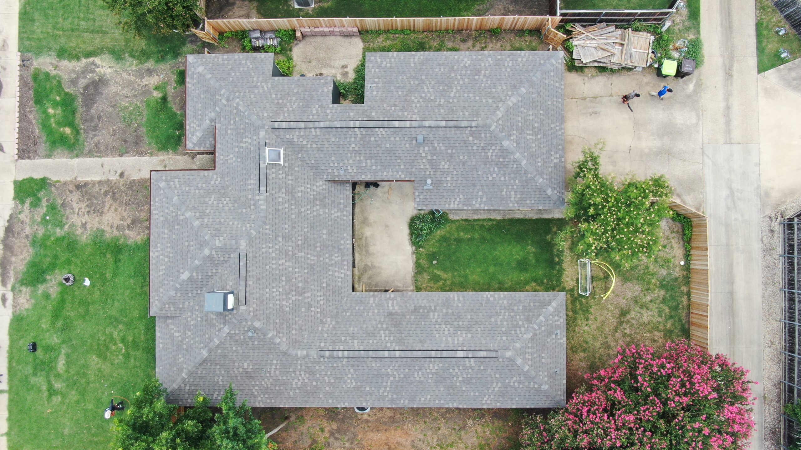 Aerial view of a completed roof inspection