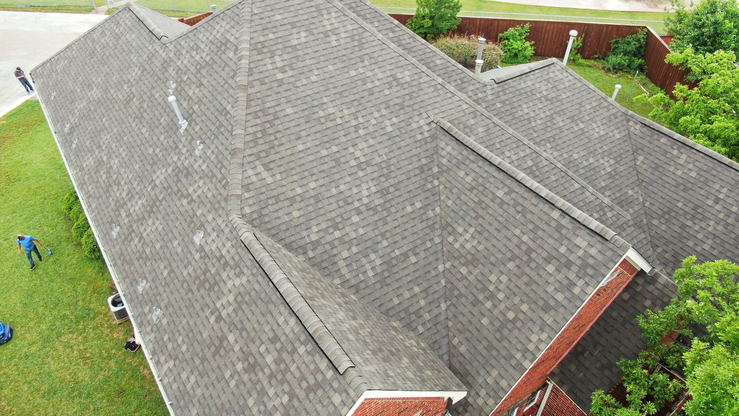Aerial view of a residential roof inspected by Concord Roofing & Construction