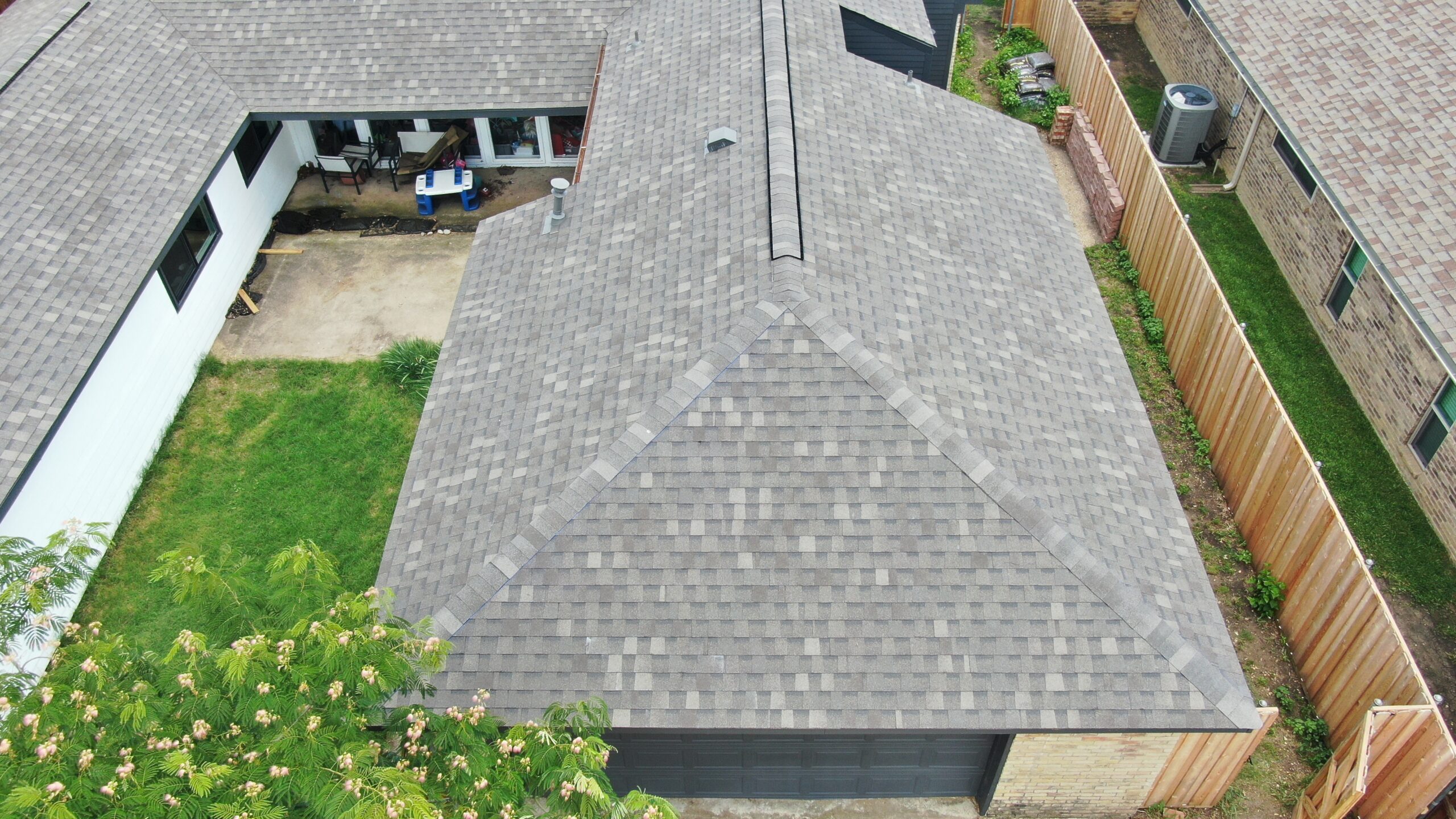 Aerial view of a roof for hail damage inspection