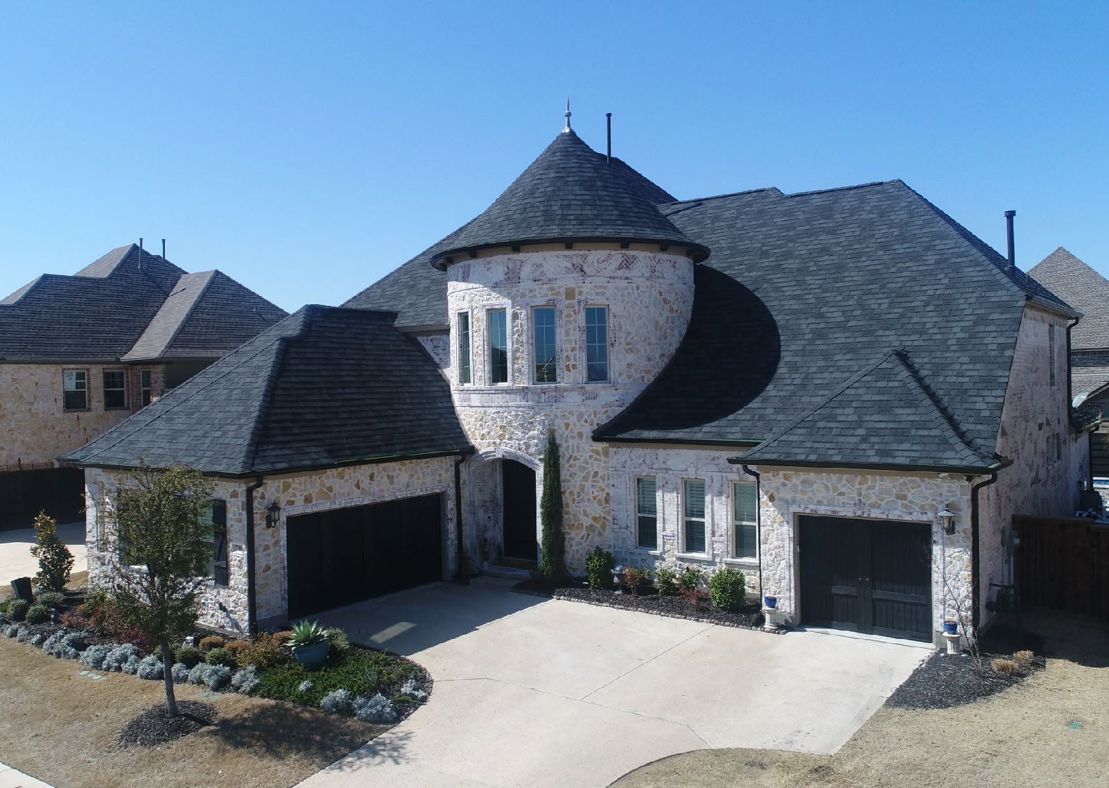 Completed residential asphalt shingle roof replacement